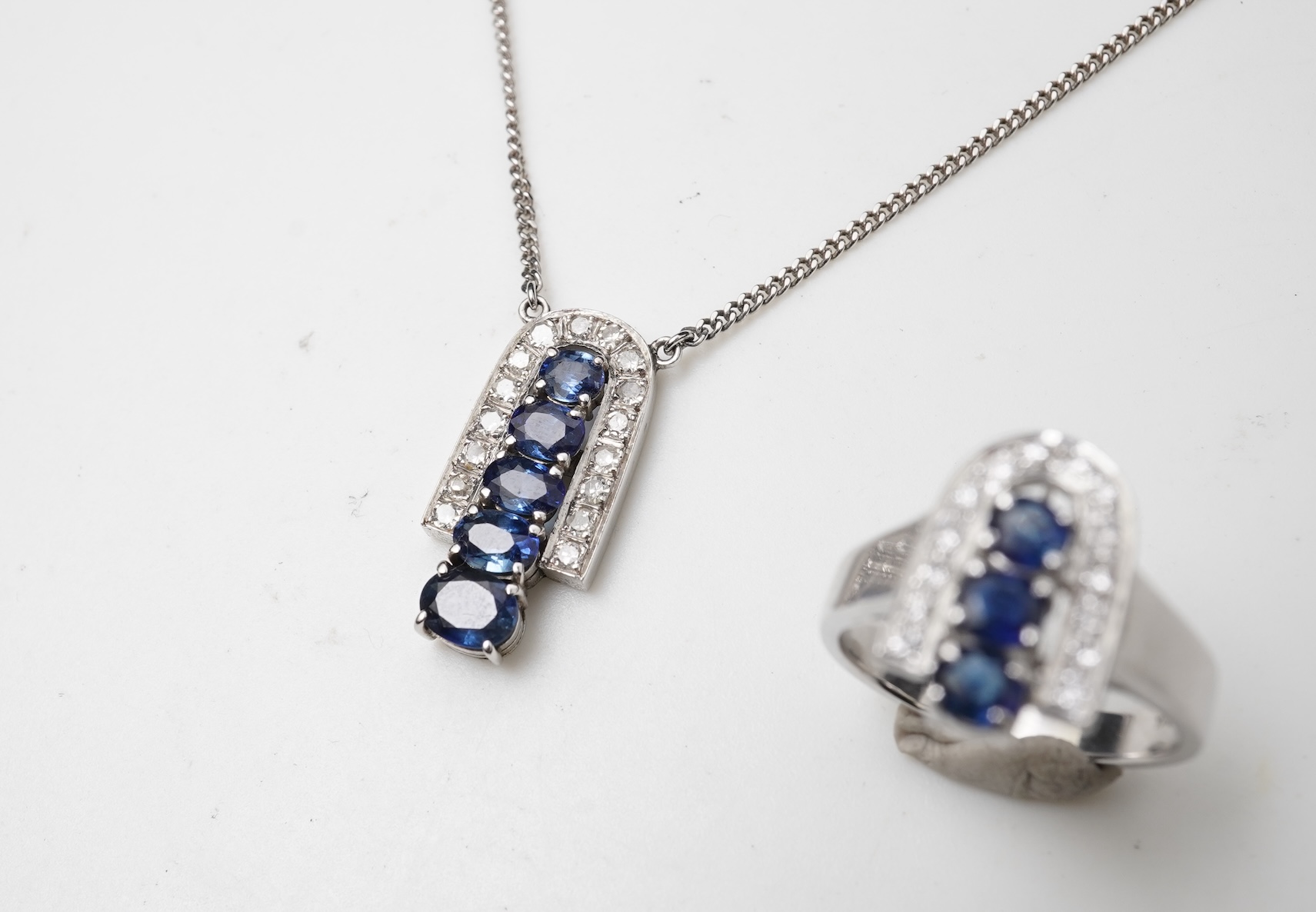 A sapphire and diamond demi-parure